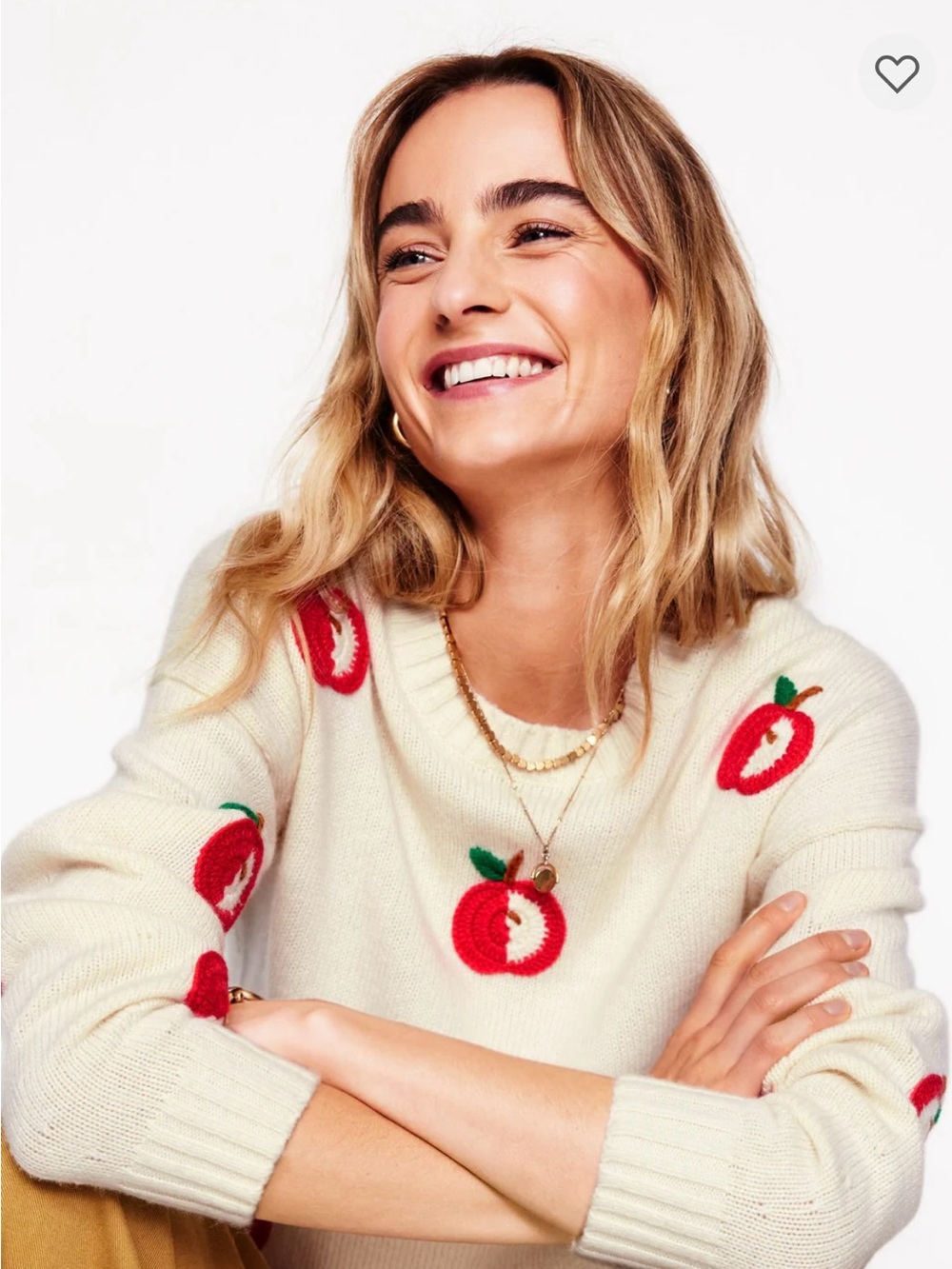 Boden Natalie Embroidered Sweater- Warm Ivory, Apples